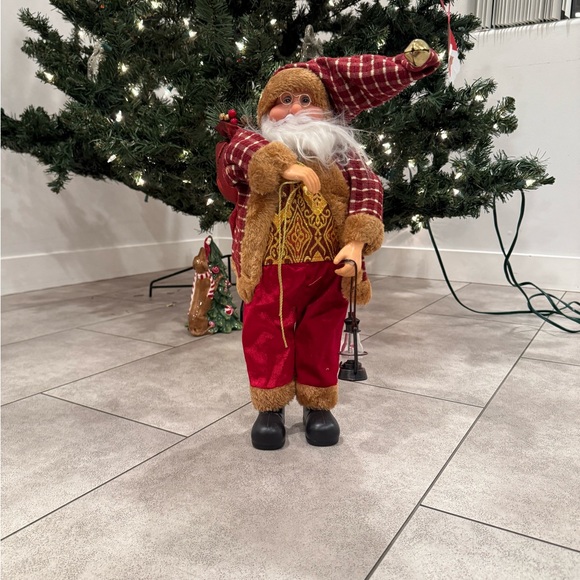 Other - Red Plaid Santa Claus 16 Inch With Lantern Christmas Decor Figurine